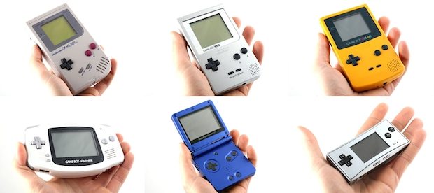 Die verschiedenen Game-Boy-Generationen. Von Links oben: Game Boy, Game Boy Pocket, Game Boy Color, Game Boy Advance, Game Boy Advance SP, Game Boy Micro (Bild: Wikipedia)